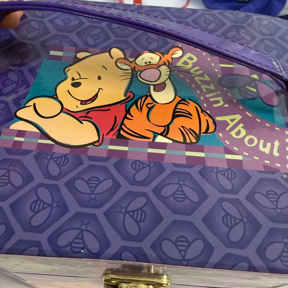 Vintage 90s Disney Winnie the Pooh Makeup Jewelry toy box travel Case Mirror kid